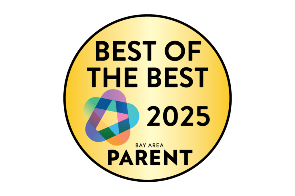 Circular badge with "Best of the Best 2025 Bay Area Parent" text and a colorful geometric logo in the center.