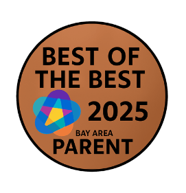 A circular badge with the text "Best of the Best 2025" and "Bay Area Parent" against a bronze background celebrates excellence. Below, a colorful star-like symbol shines, honoring a top San Francisco orthodontist in Post Street.